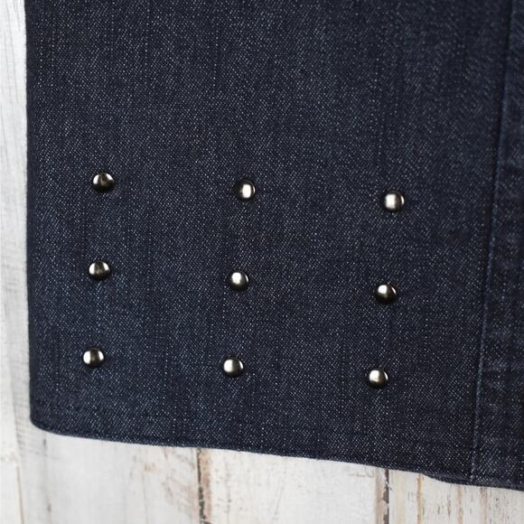 Y2K vintage dark wash studded stretch denim jean skirt size 12/33 large casual - Picture 3 of 5